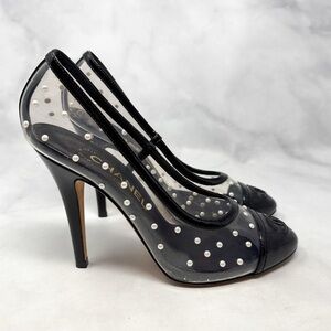 CHANEL Vintage CC Coco Mark Pearl Polka Dot Clear Transparent Pumps Heels 35.5